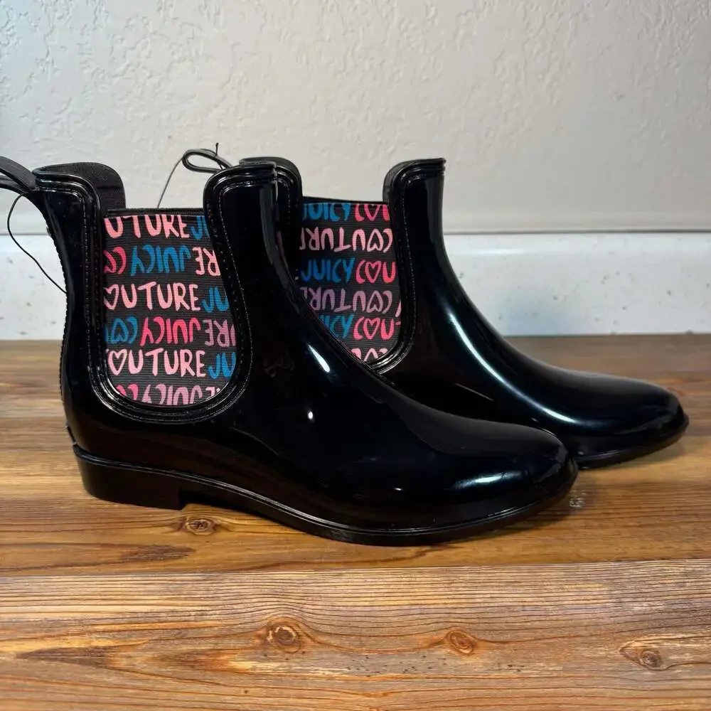 NEW JUICY COUTURE Romance Black Chelsea Rain Boots Women’s 10 Ankle Boot